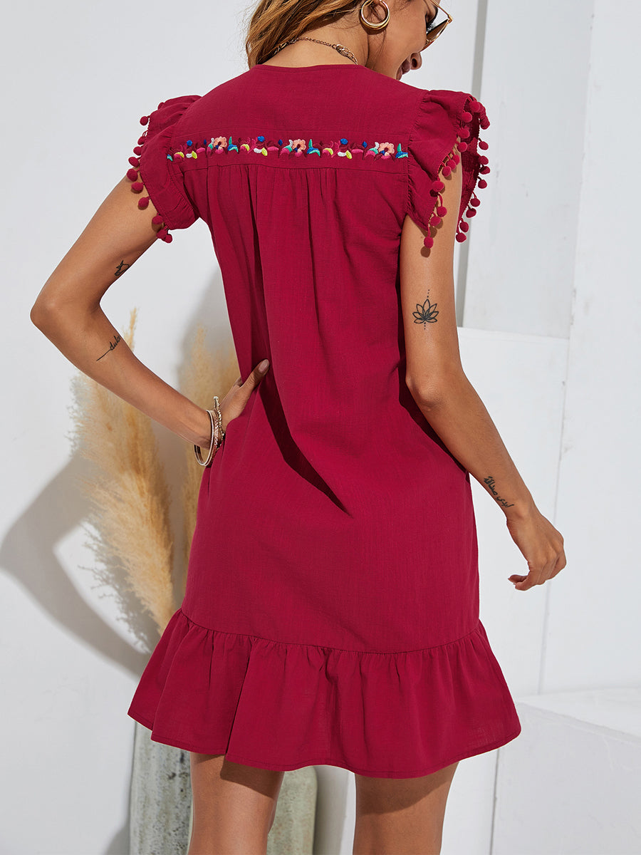 Embroidery Flutter Sleeve Mini Dress - Image 5
