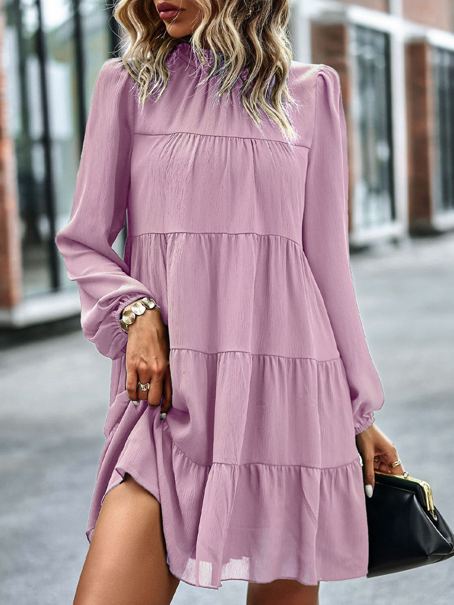Tied Ruffle Collar Puff Sleeve Mini Dress - Image 9