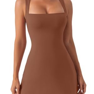 Square Neck Bodice Sleeveless Stretch Flare Mini Dress