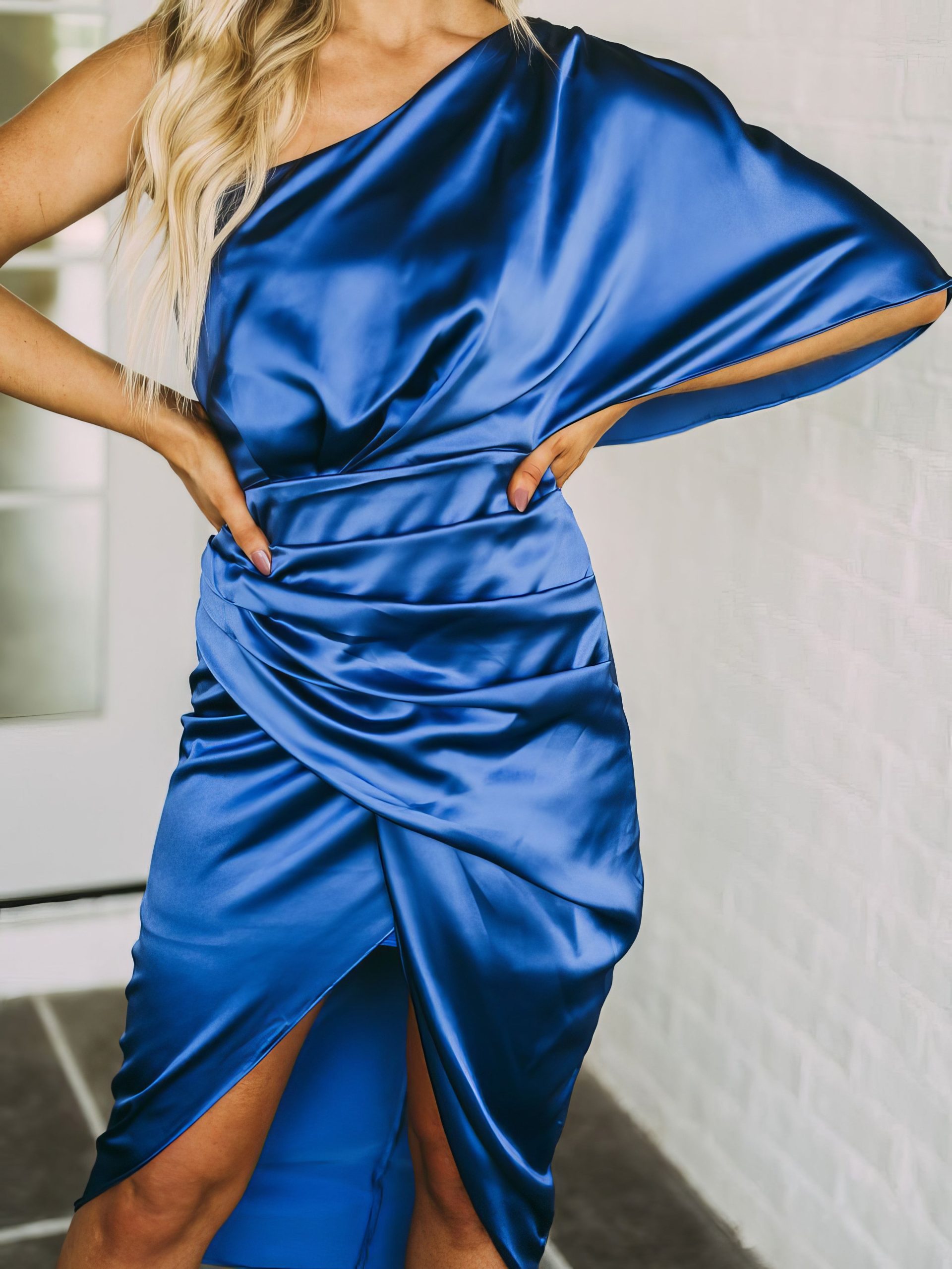 One-Shoulder Sleeve Irregular Slit Dress - Image 33