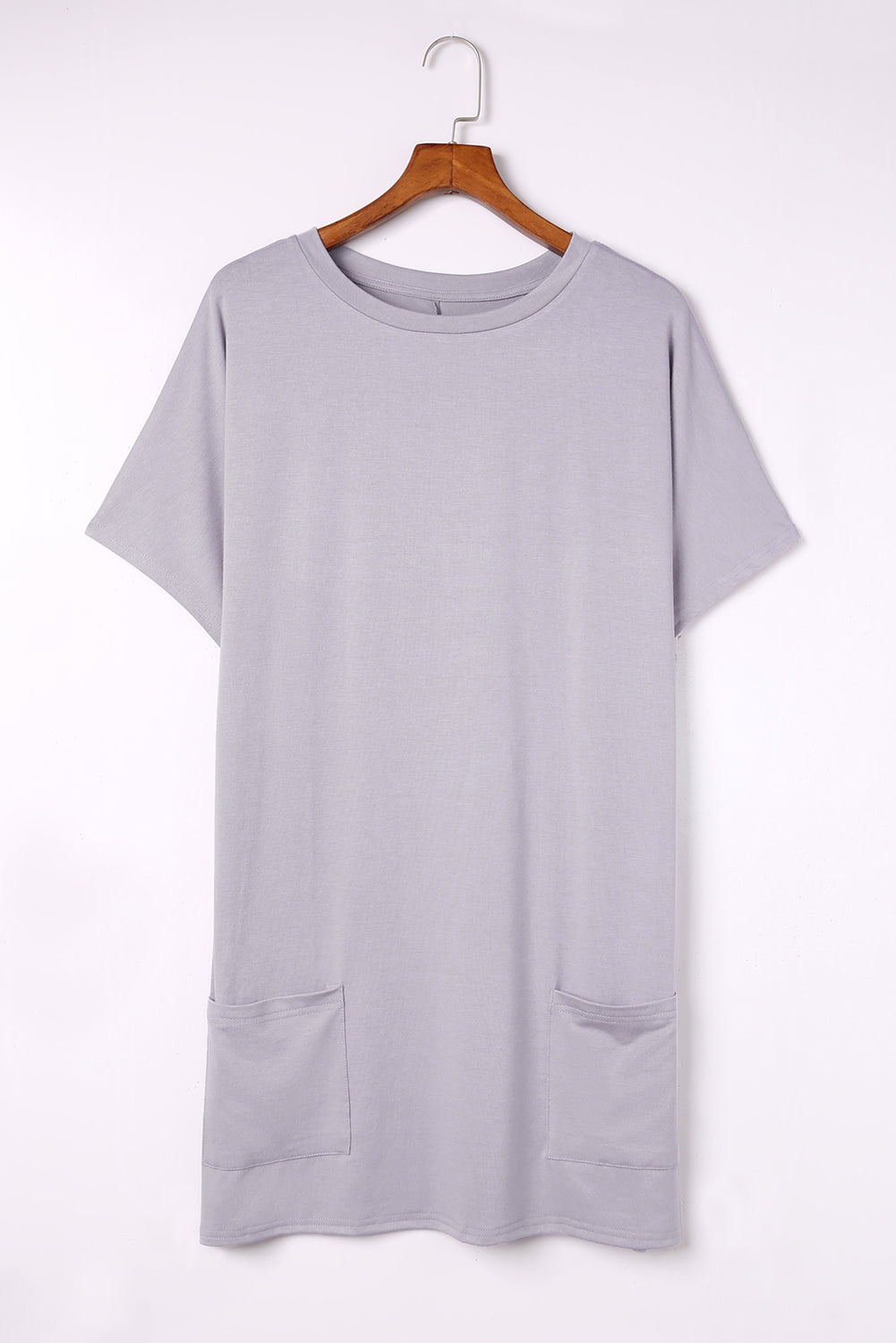 V-neck Short Sleeve Solid Color Loose Dress - Image 3