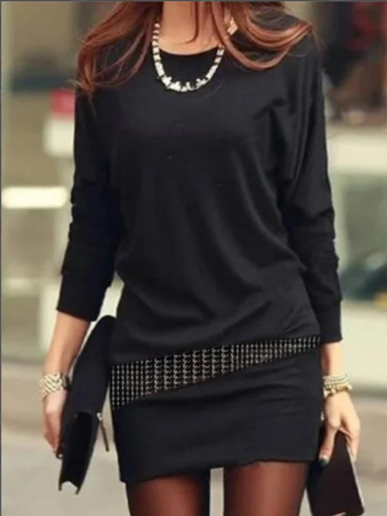 Batwing Style Loose Round Neck Long Sleeve Dress - Image 2