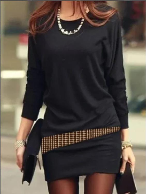 Batwing Style Loose Round Neck Long Sleeve Dress - Image 6