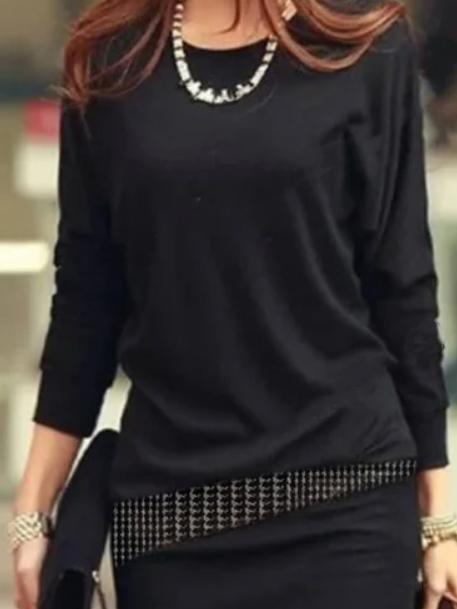 Batwing Style Loose Round Neck Long Sleeve Dress - Image 4