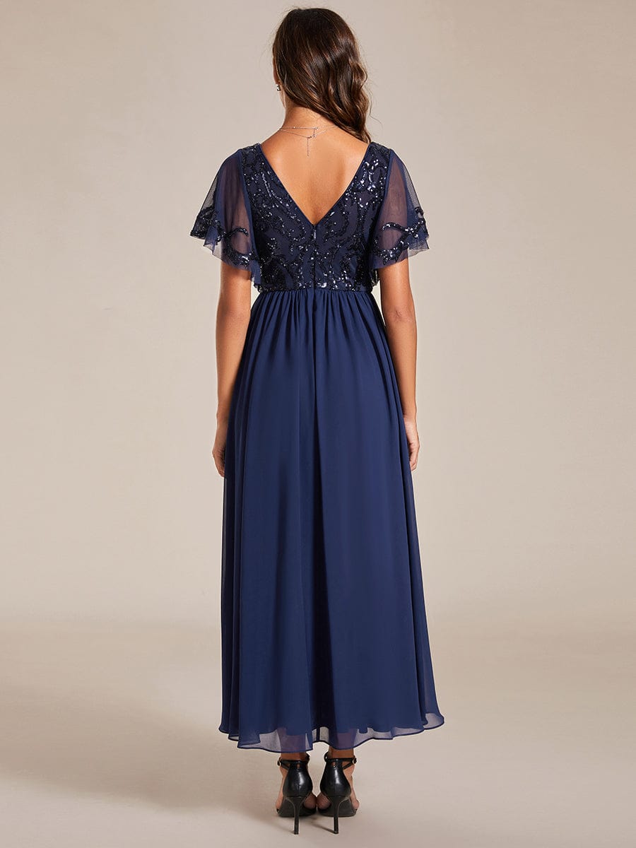 Chic V-Neck Mother of the Bride Dress with Short Ruffles Sleeves - Image 19