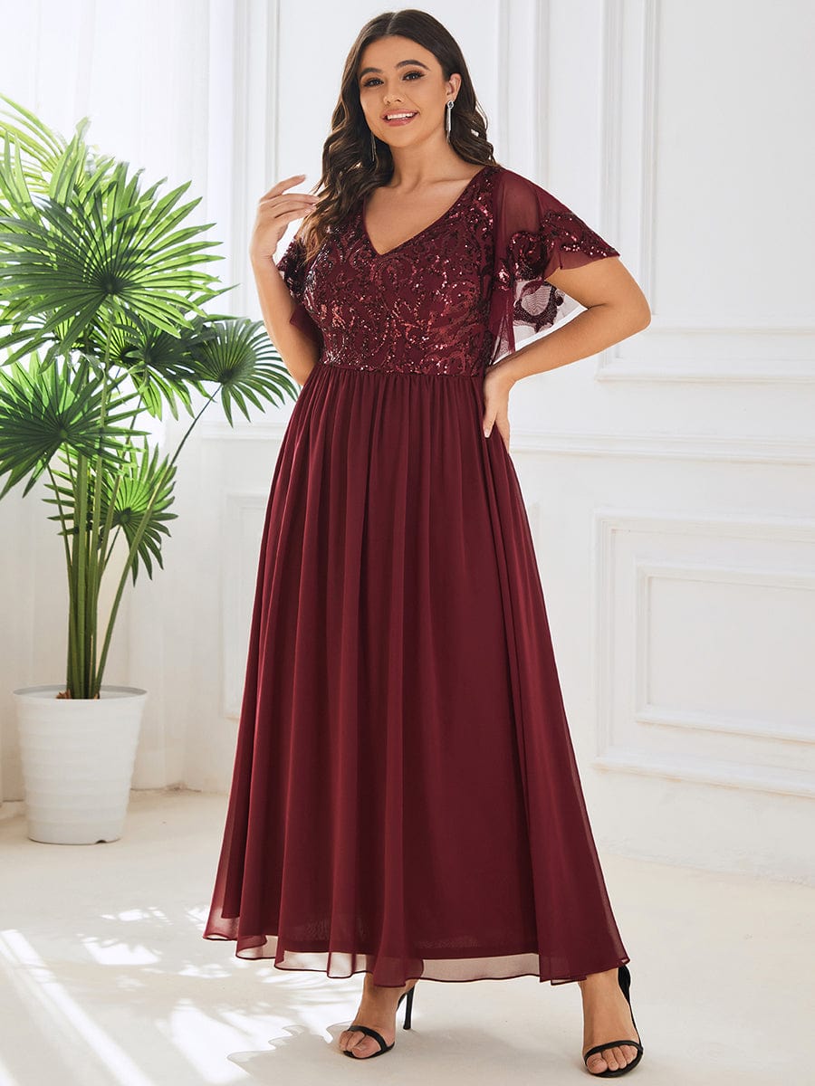 Chic V-Neck Mother of the Bride Dress with Short Ruffles Sleeves - Image 20