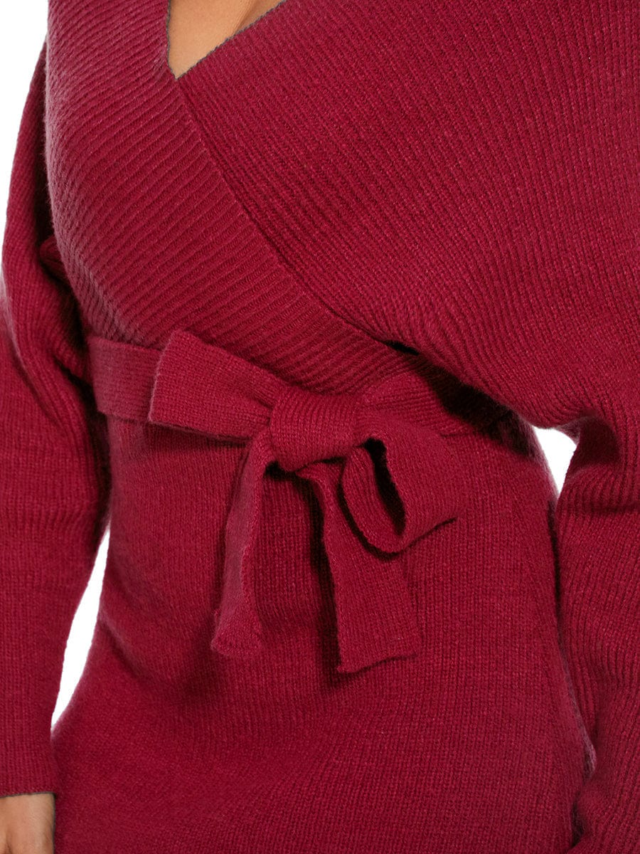 Chic V Neck Sweater Dress With Belt - Image 5