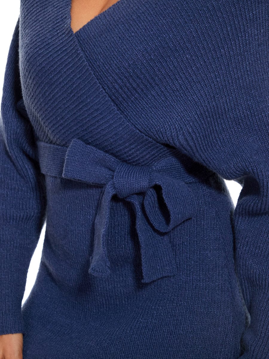 Chic V Neck Sweater Dress With Belt - Image 26