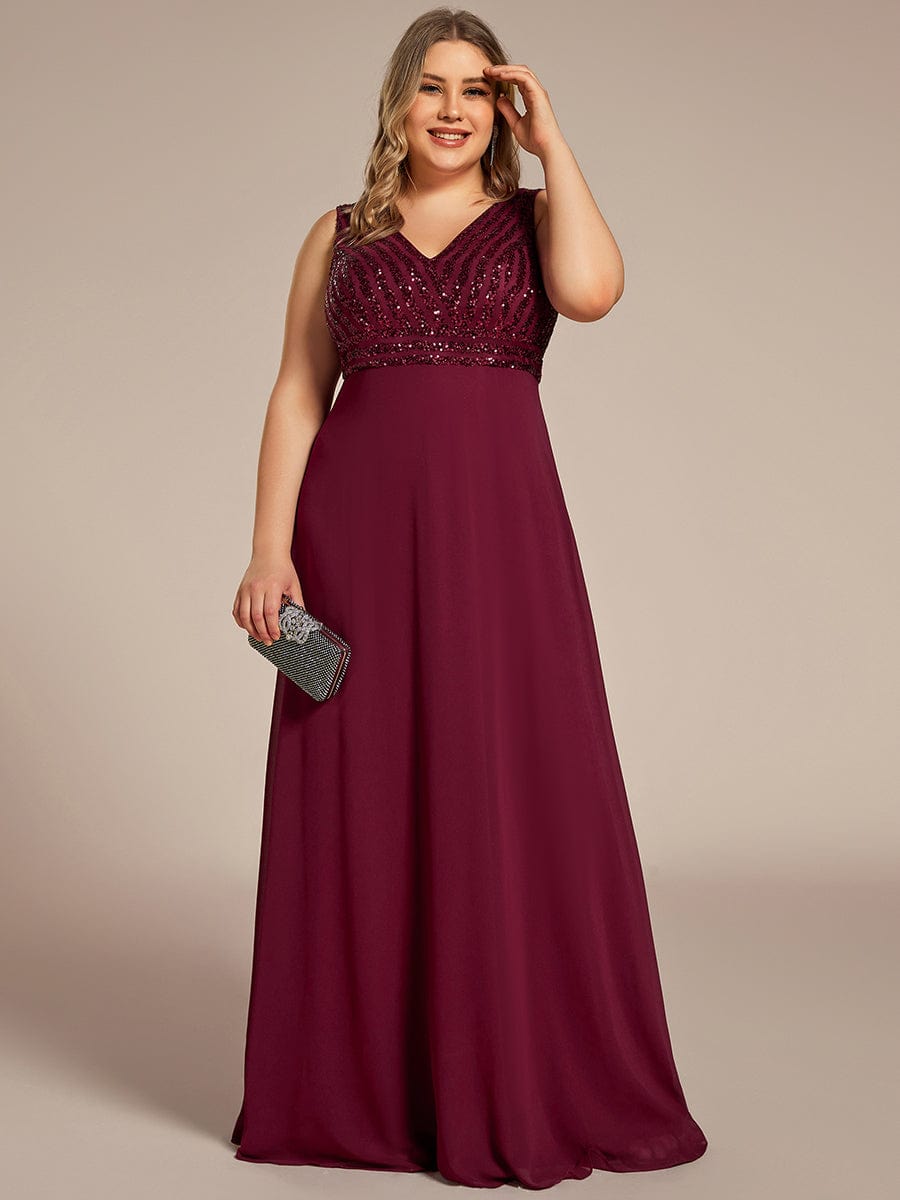 Chiffon & Sequin V-Neck Elegant Evening Gowns - Image 16