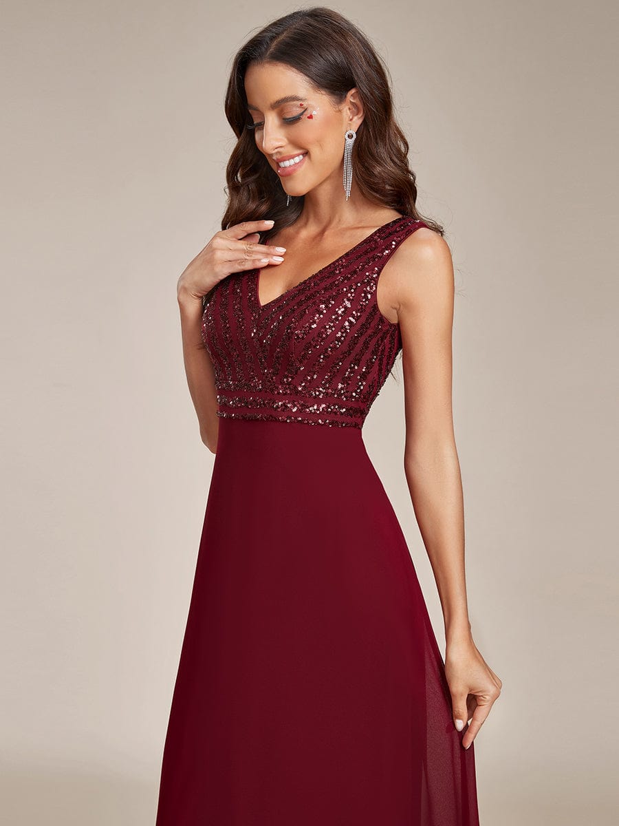 Chiffon & Sequin V-Neck Elegant Evening Gowns - Image 5