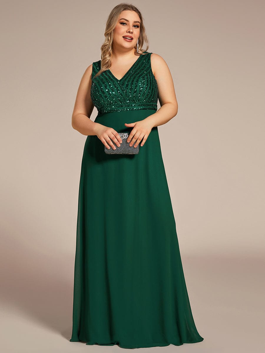 Chiffon & Sequin V-Neck Elegant Evening Gowns - Image 17