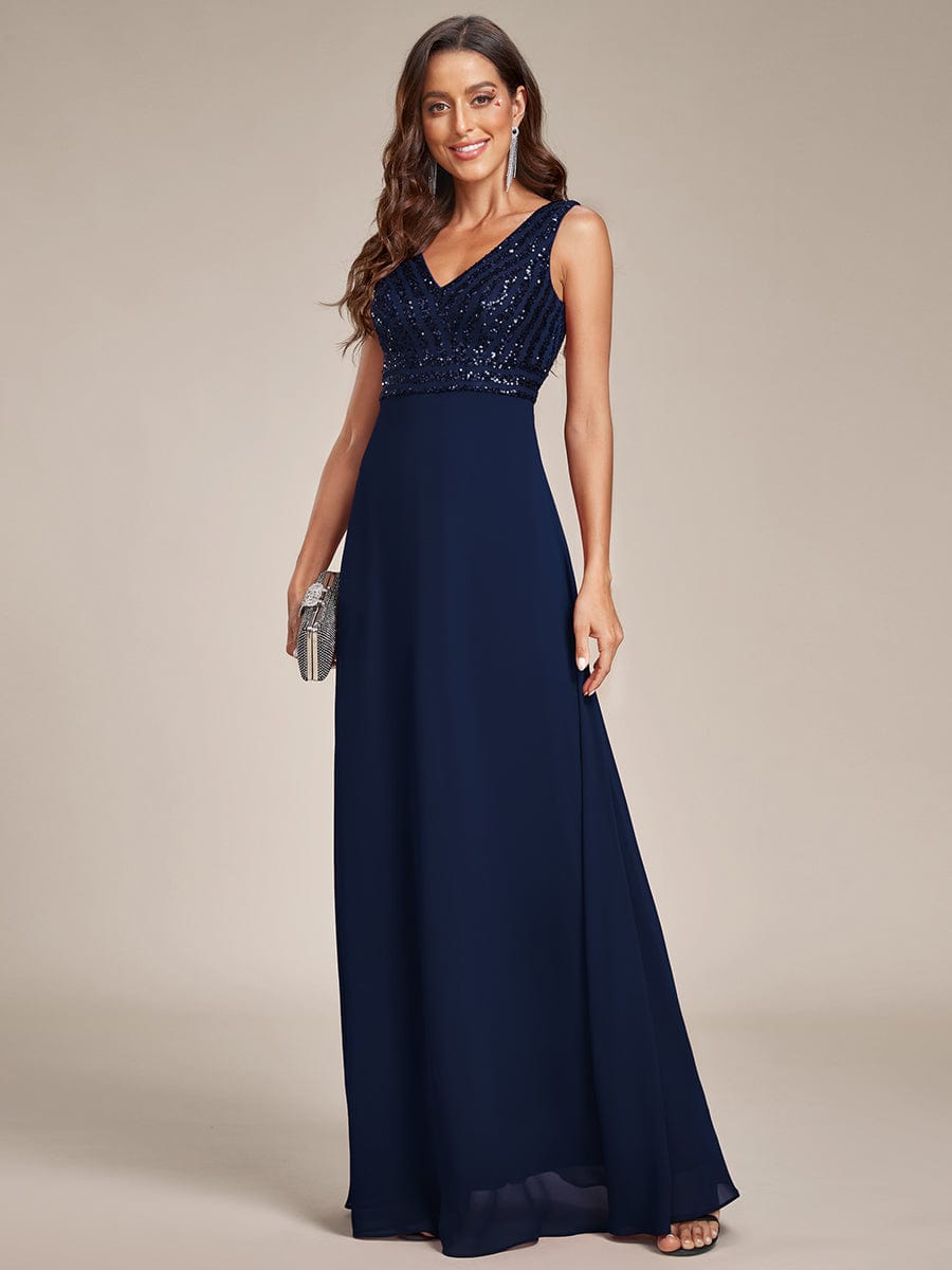 Chiffon & Sequin V-Neck Elegant Evening Gowns - Image 14