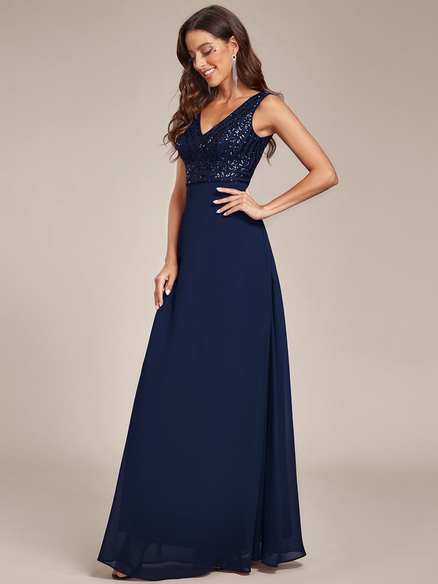 Chiffon & Sequin V-Neck Elegant Evening Gowns - Image 13