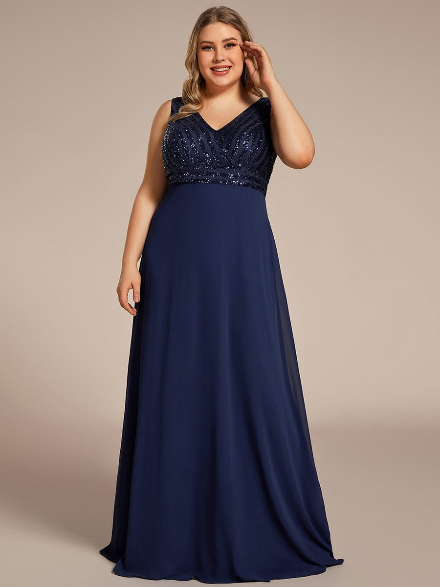 Chiffon & Sequin V-Neck Elegant Evening Gowns - Image 18