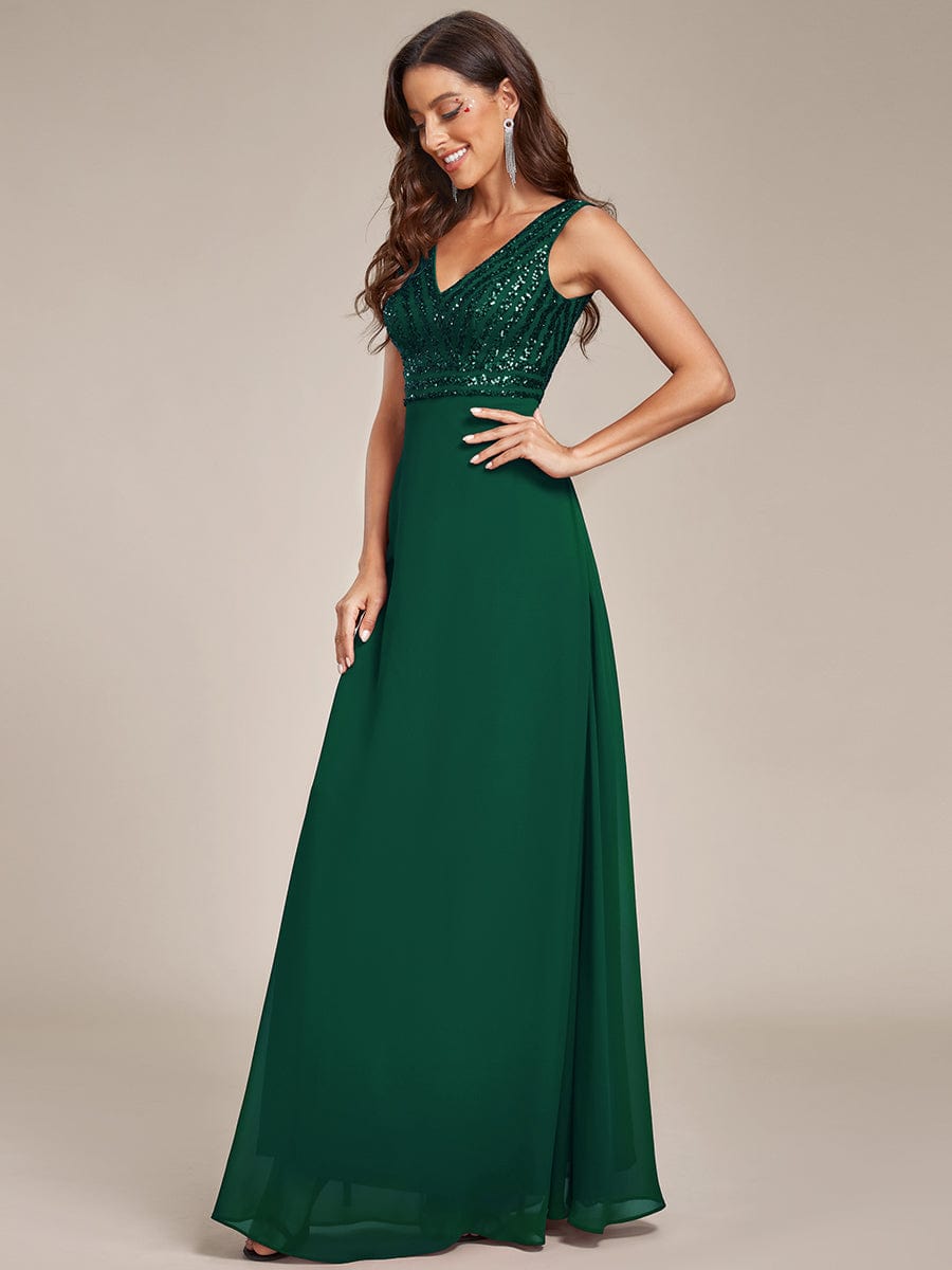 Chiffon & Sequin V-Neck Elegant Evening Gowns - Image 8