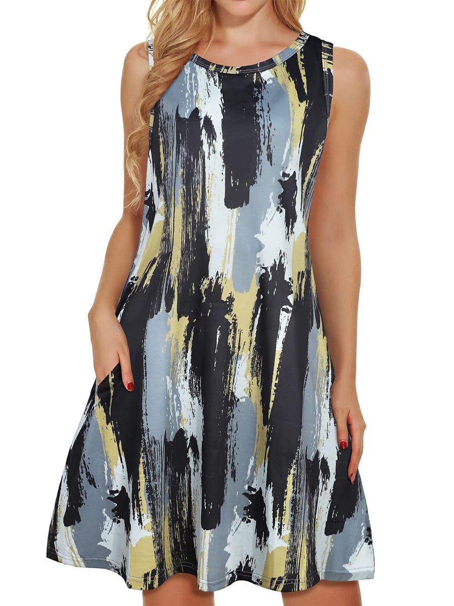 Comfortable Floral Print And Pockets Loose Fit Sleeveless Mini Dress - A-Line - Jewel - Image 6