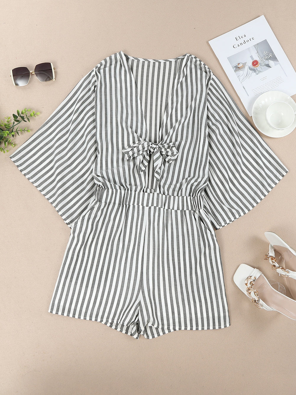 Check Print Buttons Lace-Up Shirt Dress - Image 11
