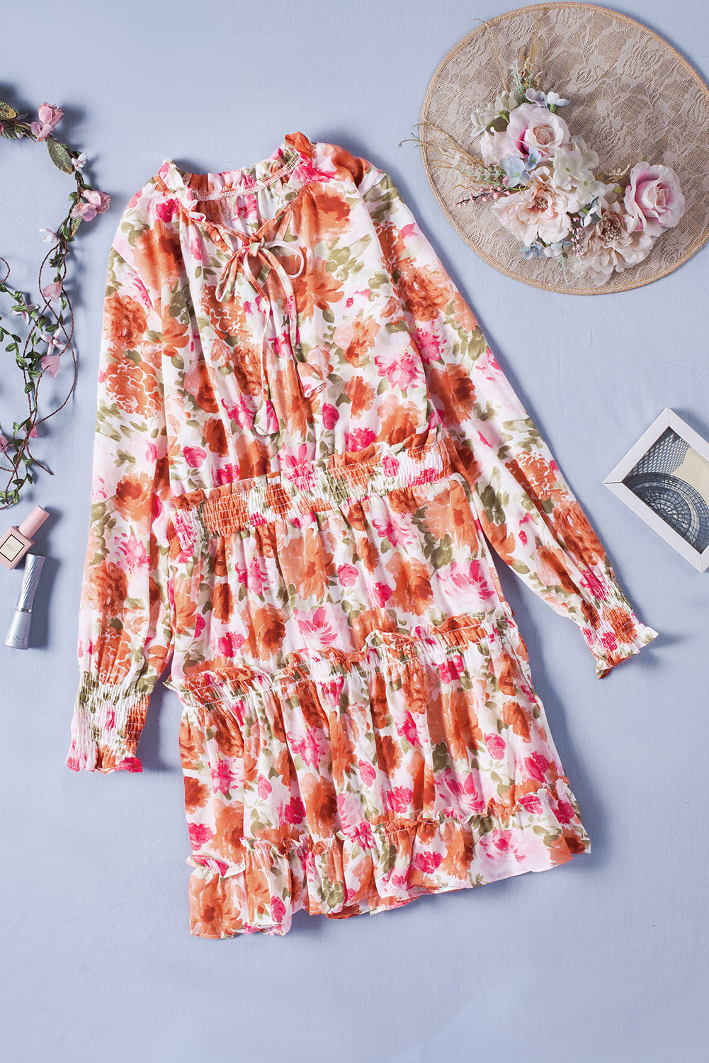 Casual Print Knee Long Sleeve Tunic Dresses - Image 13