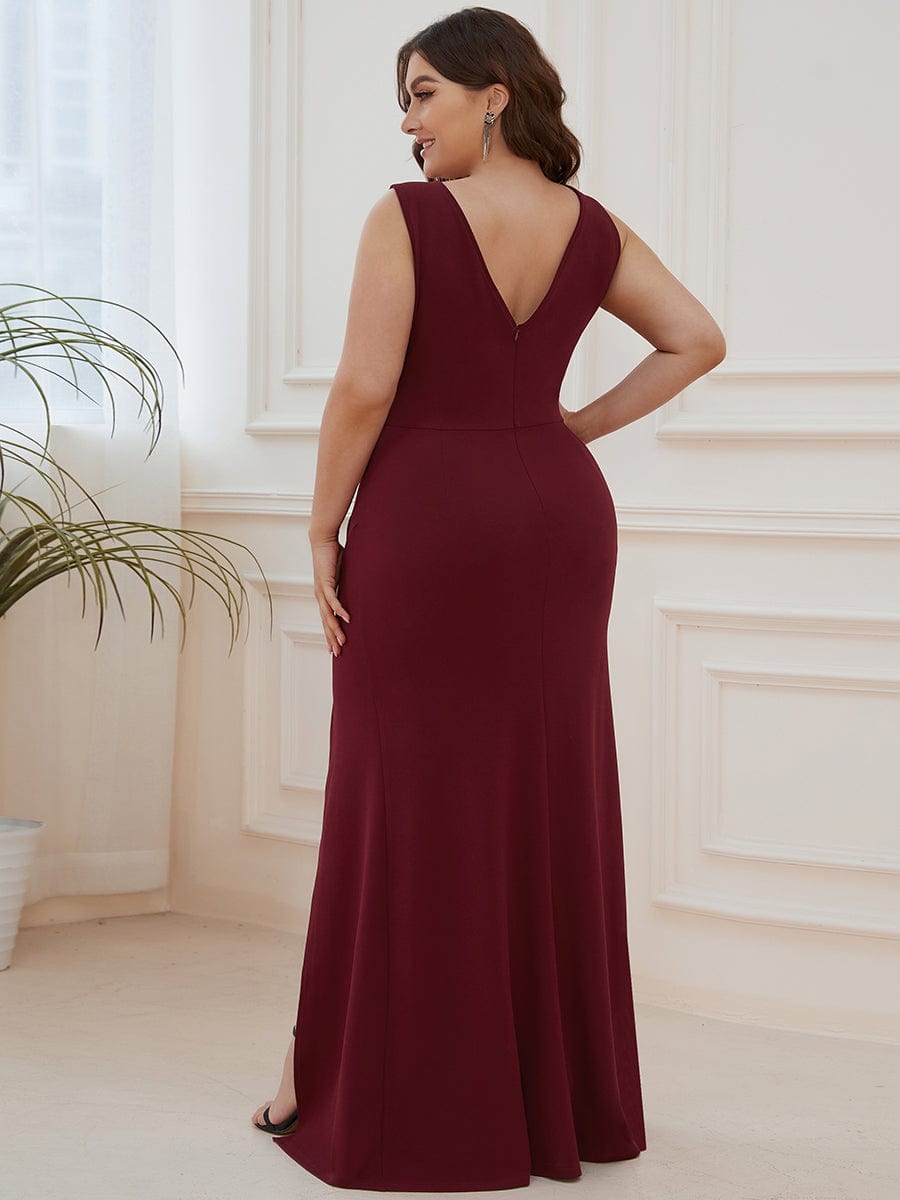 Elegant Deep V-Neck Split Pencil Evening Dress for Plus Sizes - Image 2