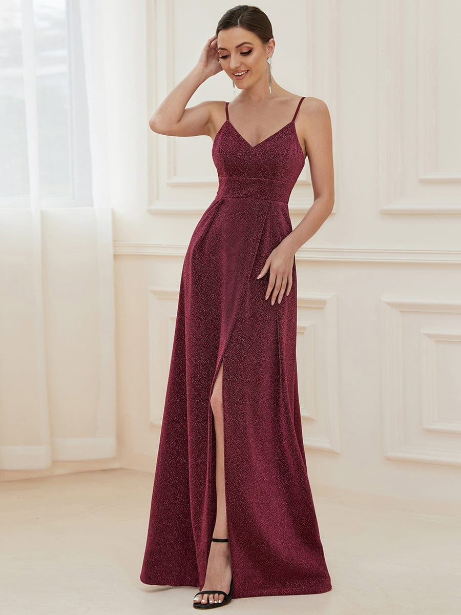 Elegant Pleated Spaghetti Strap Evening Gown - Image 5