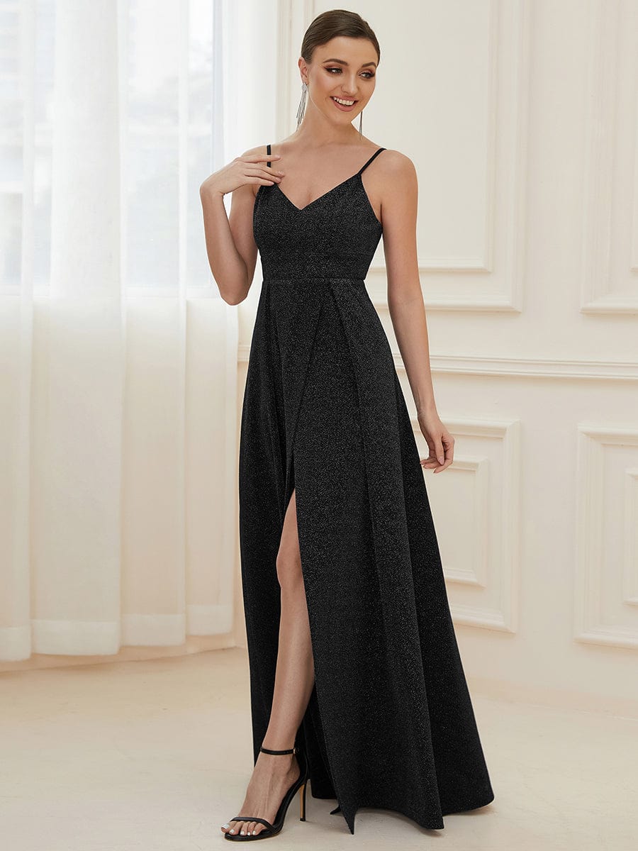 Elegant Pleated Spaghetti Strap Evening Gown - Image 24