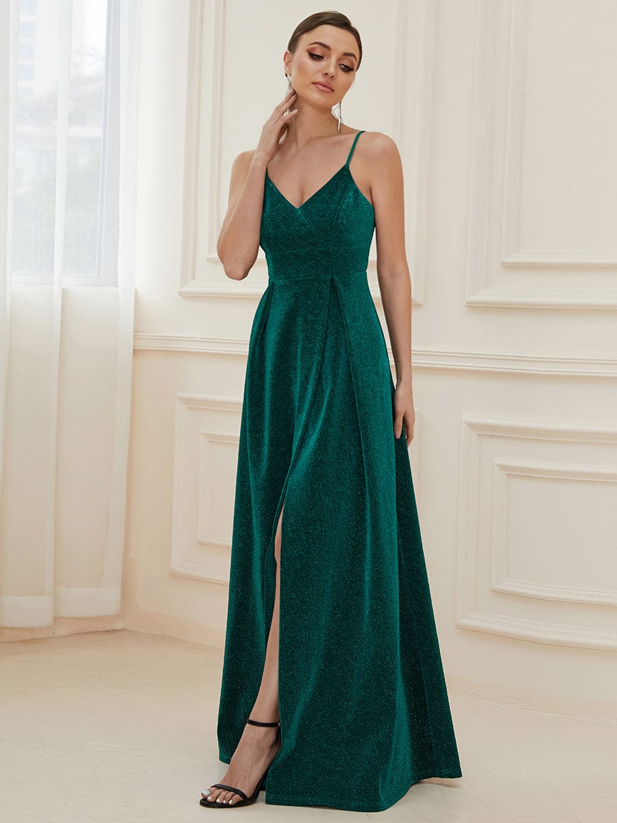 Elegant Pleated Spaghetti Strap Evening Gown - Image 14