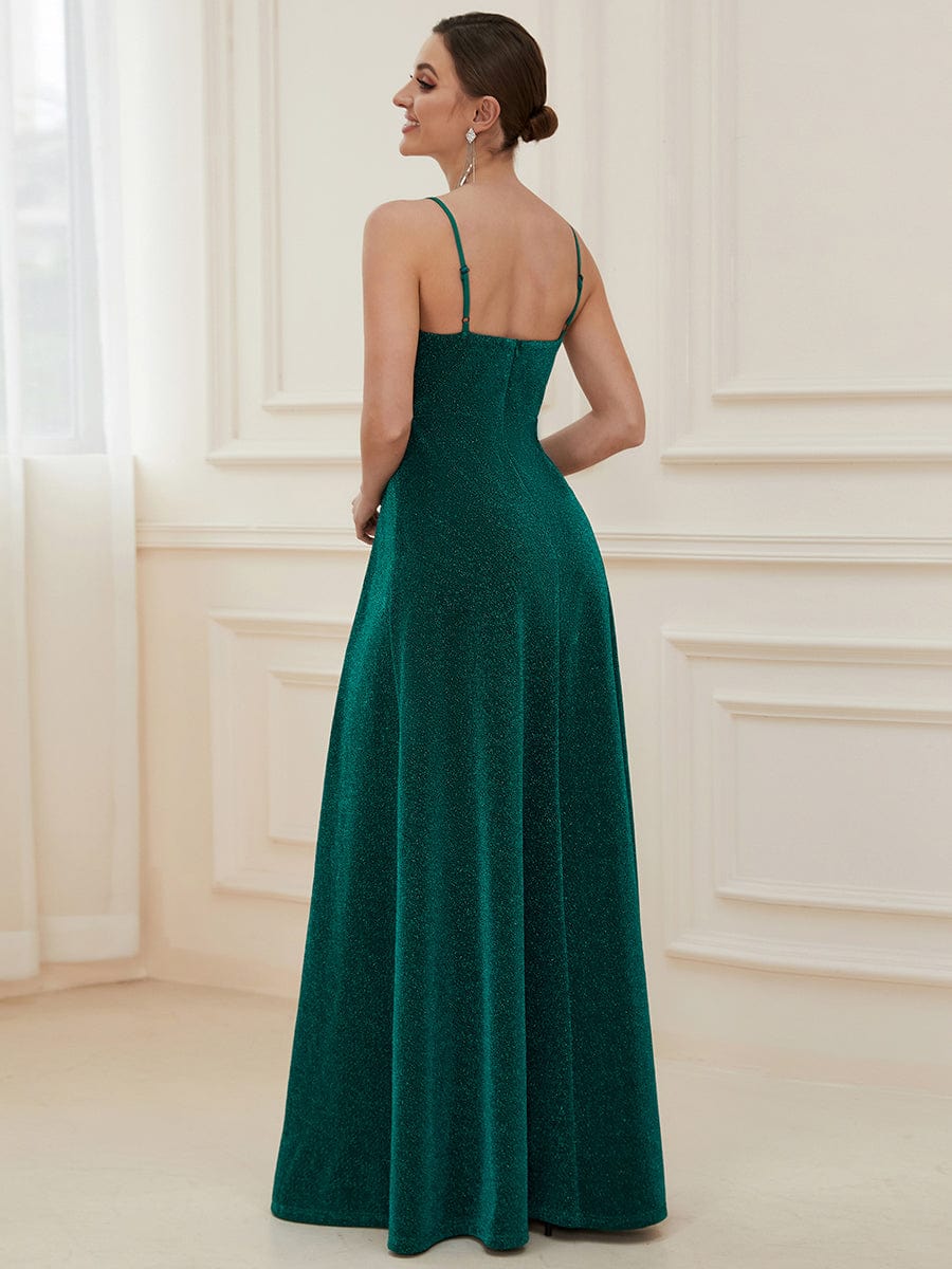 Elegant Pleated Spaghetti Strap Evening Gown - Image 8