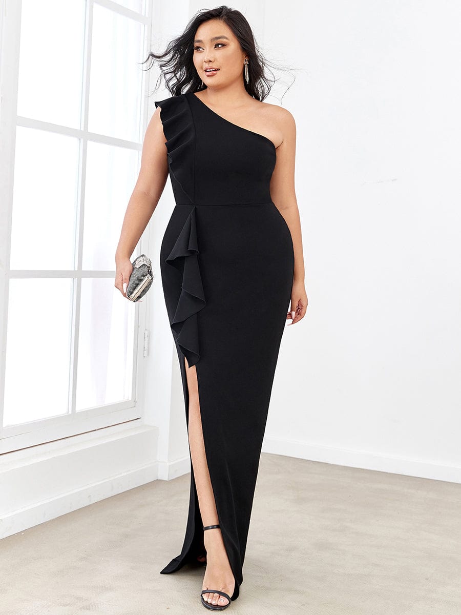 Elegant Plus Size Asymmetrical Shoulder Pencil Cocktail Gowns