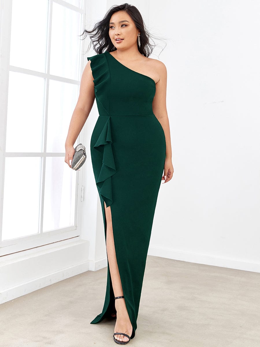 Elegant Plus Size Asymmetrical Shoulder Pencil Cocktail Gowns - Image 9