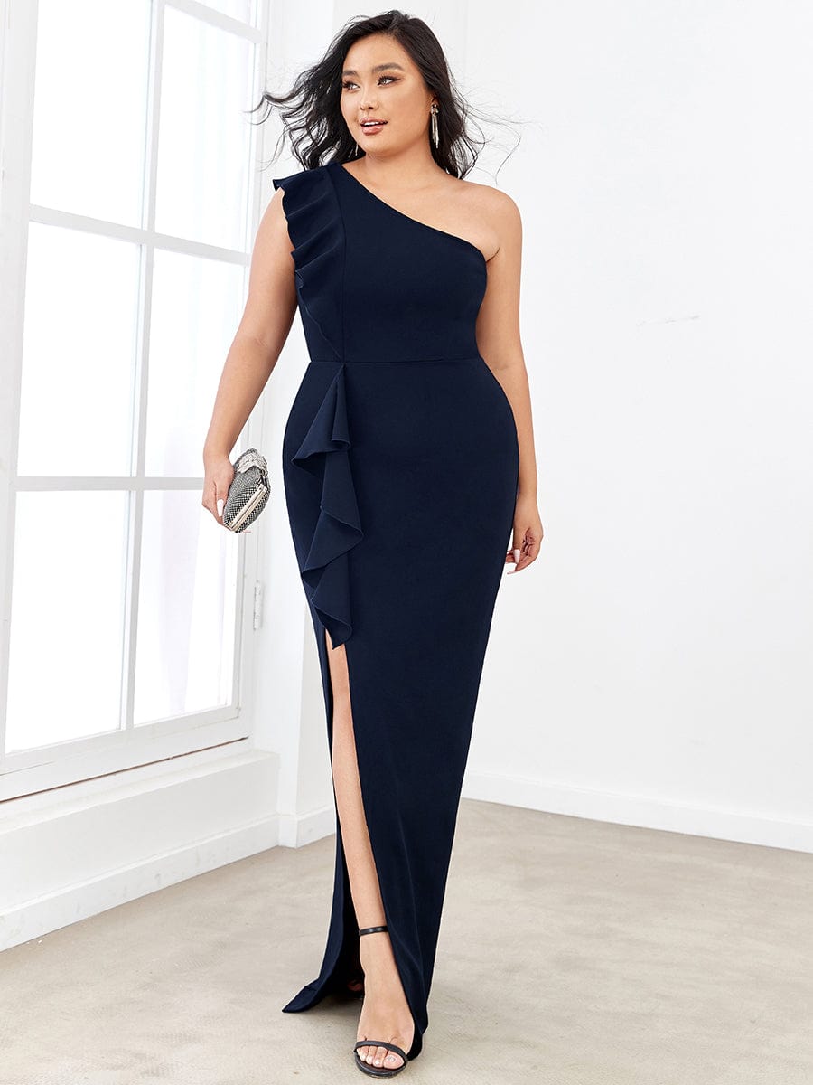 Elegant Plus Size Asymmetrical Shoulder Pencil Cocktail Gowns - Image 14