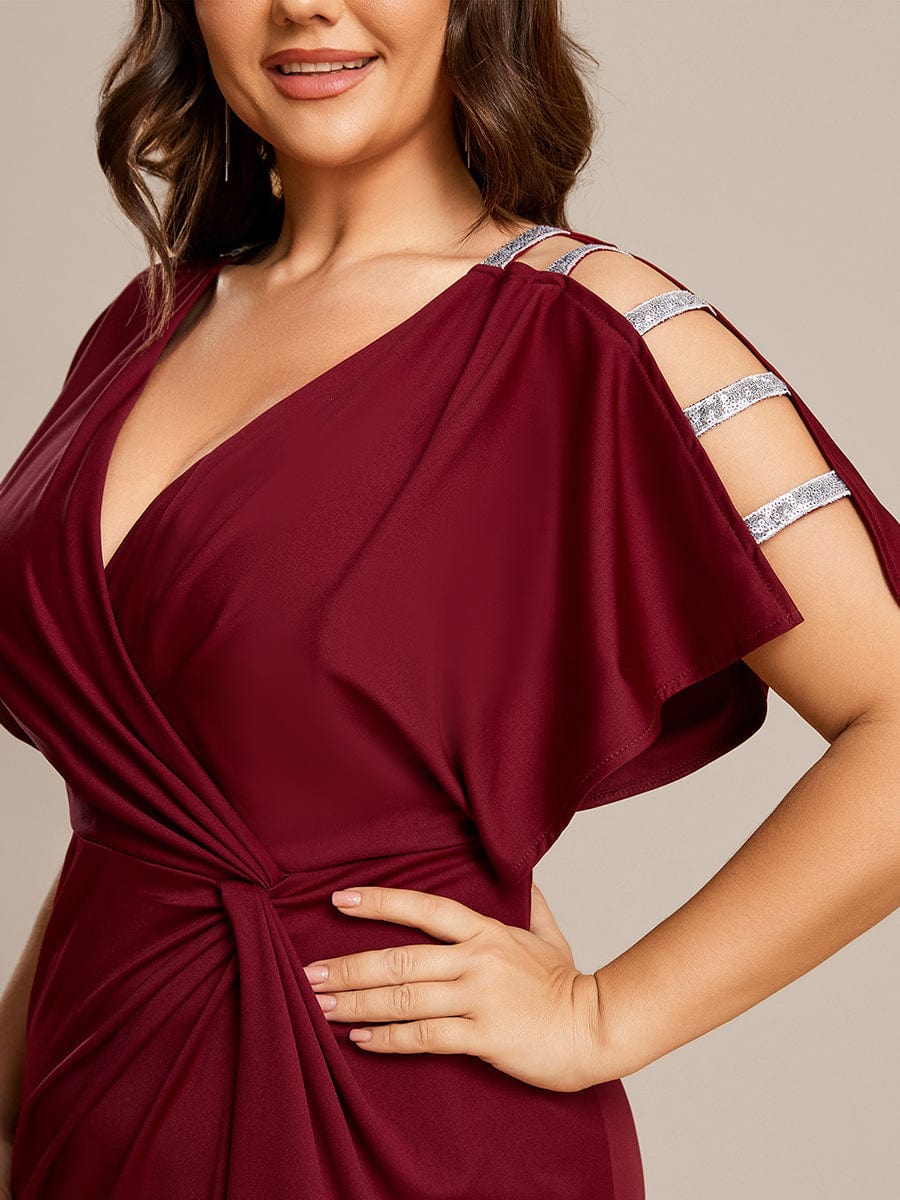 Elegant Plus Size Deep V-Neck Pleated Evening Gown with High Split - Image 10