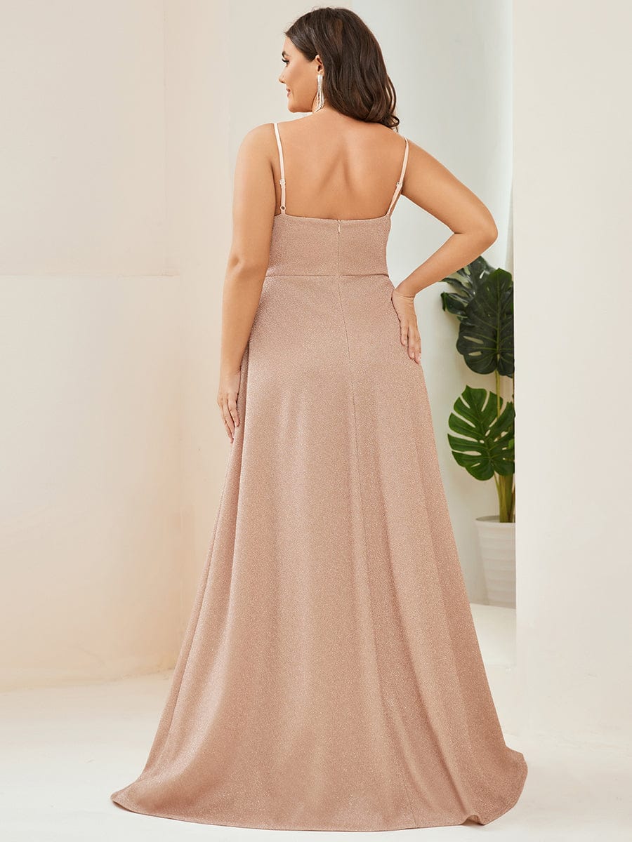 Elegant Plus Size Evening Gown with Spaghetti Straps and Pleated Detail - Image 42