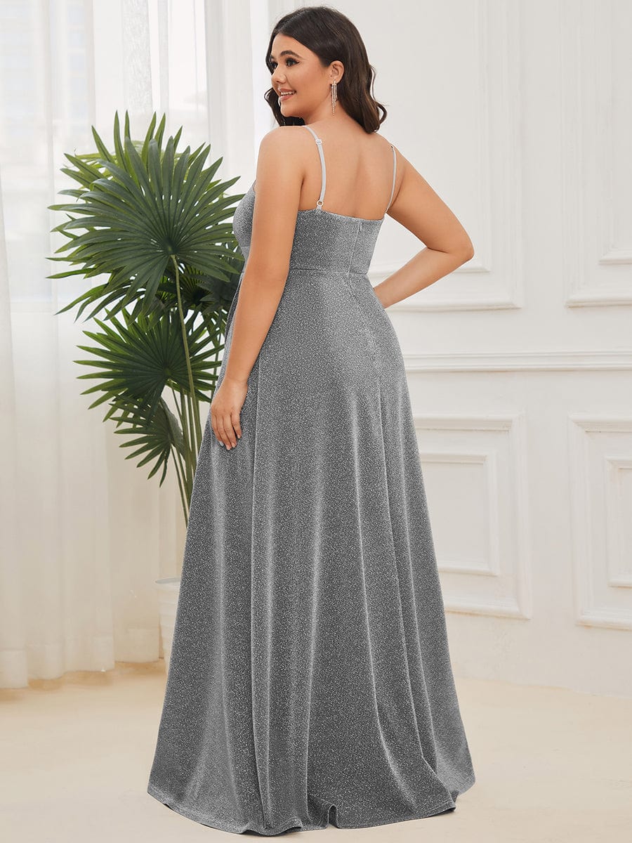 Elegant Plus Size Evening Gown with Spaghetti Straps and Pleated Detail - Image 46