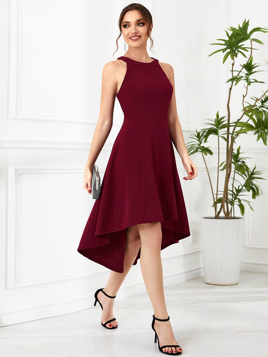 Elegant Round Neck Knee-Length Dress with Asymmetric Hem