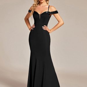 Elegant Sequined Off-Shoulder Mermaid Evening Gown