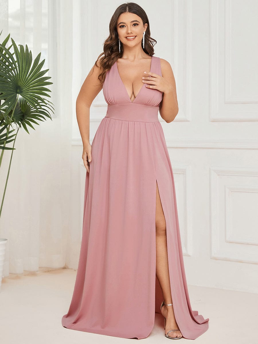 Elegant Sleeveless Bridesmaid Dress with Deep V Neck and A-Line Silhouette - Image 2