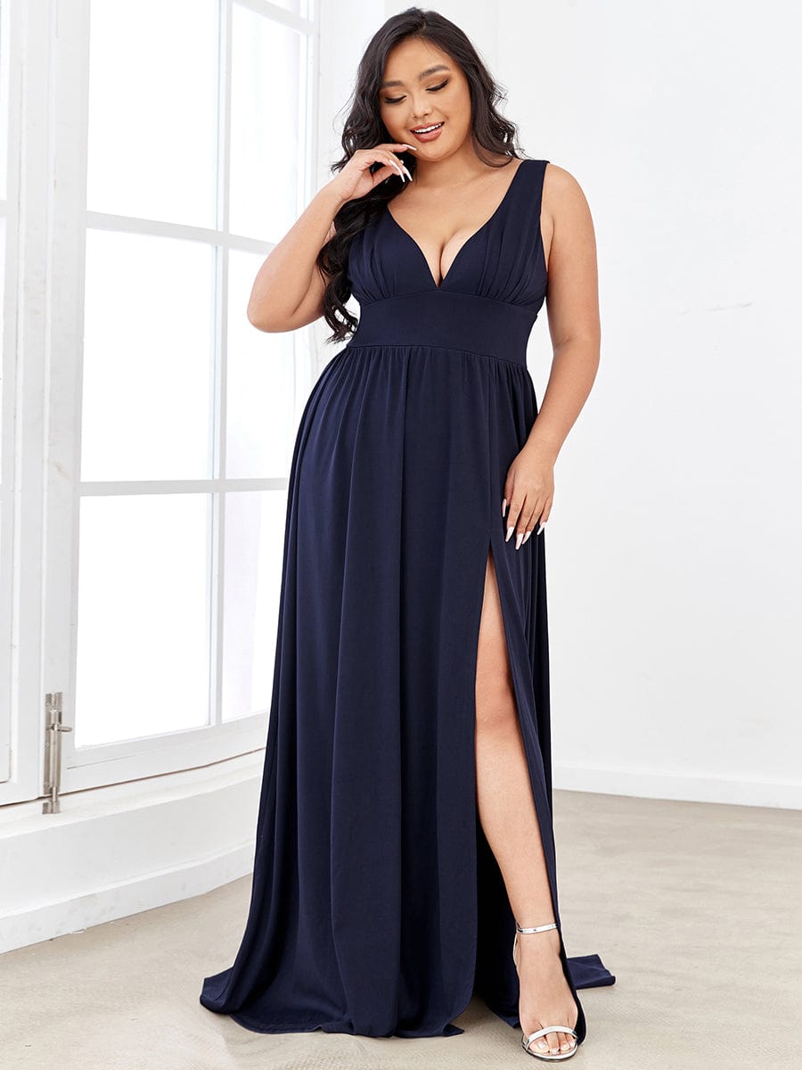 Elegant Sleeveless Bridesmaid Dress with Deep V Neck and A-Line Silhouette - Image 6