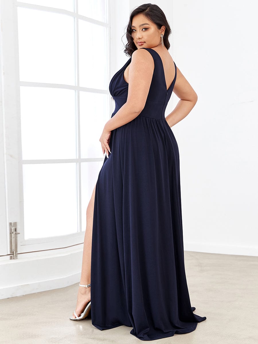 Elegant Sleeveless Bridesmaid Dress with Deep V Neck and A-Line Silhouette - Image 7