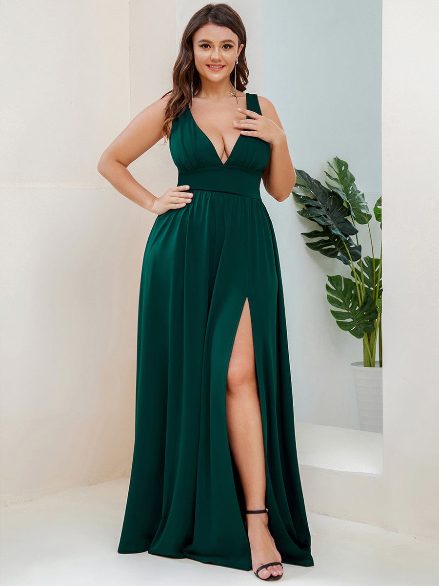 Elegant Sleeveless Bridesmaid Dress with Deep V Neck and A-Line Silhouette - Image 11