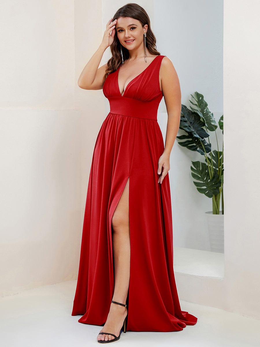 Elegant Sleeveless Bridesmaid Dress with Deep V Neck and A-Line Silhouette - Image 36