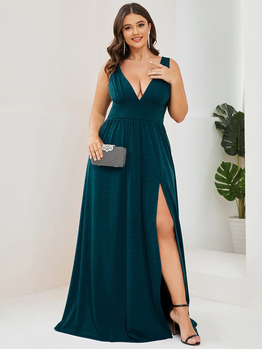 Elegant Sleeveless Bridesmaid Dress with Deep V Neck and A-Line Silhouette - Image 44