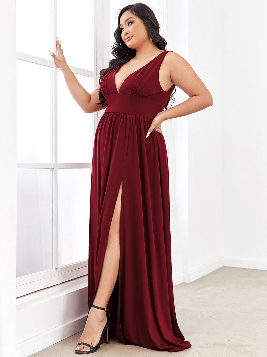 Elegant Sleeveless Bridesmaid Dress with Deep V Neck and A-Line Silhouette - Image 50
