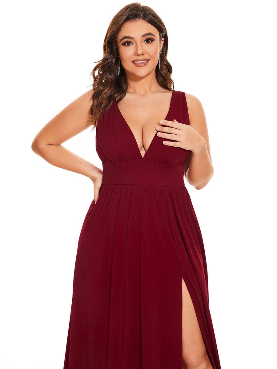 Elegant Sleeveless Bridesmaid Dress with Deep V Neck and A-Line Silhouette - Image 51
