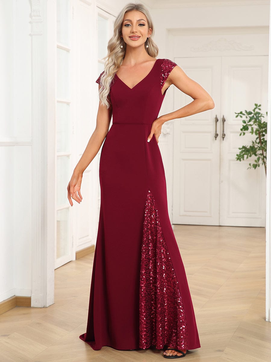 Elegant Sleeveless Deep V Neck Fishtail Evening Gown