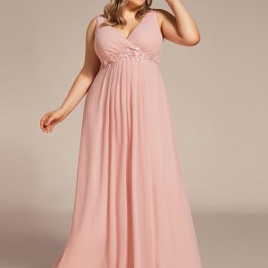 Elegant V-Neck Applique A-Line Evening Gown