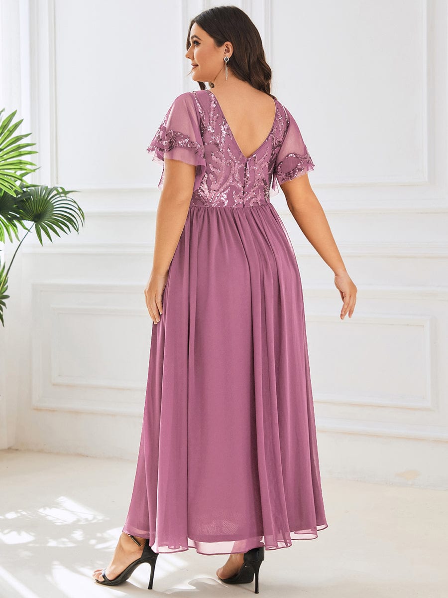 Elegant V Neck Mother of the Bride Dress with Ruffles Sleeves - Image 12