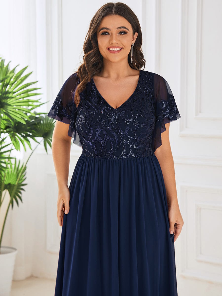 Elegant V Neck Mother of the Bride Dress with Ruffles Sleeves - Image 20