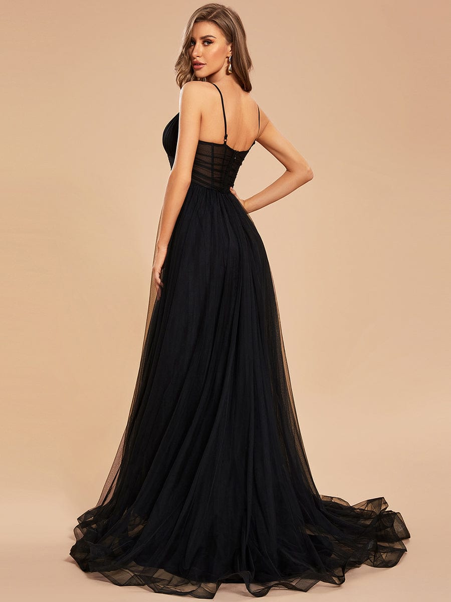 Ethereal Charm Spaghetti Strap High Split Tulle Evening Gown - Wholesale Option - Image 7