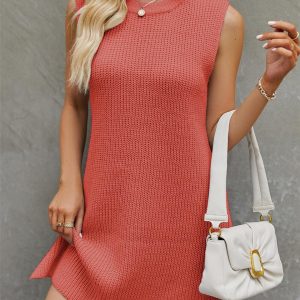 Fashionable Commuting Solid Color Round Neck Mini Dress