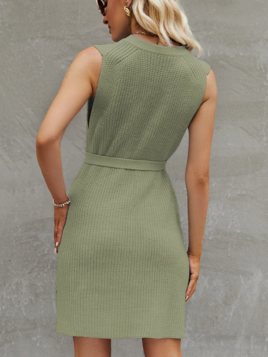 Fashionable Commuting Solid Color Round Neck Mini Dress - Image 3
